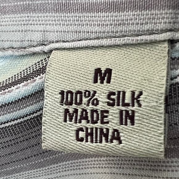 Tommy Bahama Silk Shirt Men's Medium Striped Button Up Short Sleeve Green Casual - Picture 3 of 13